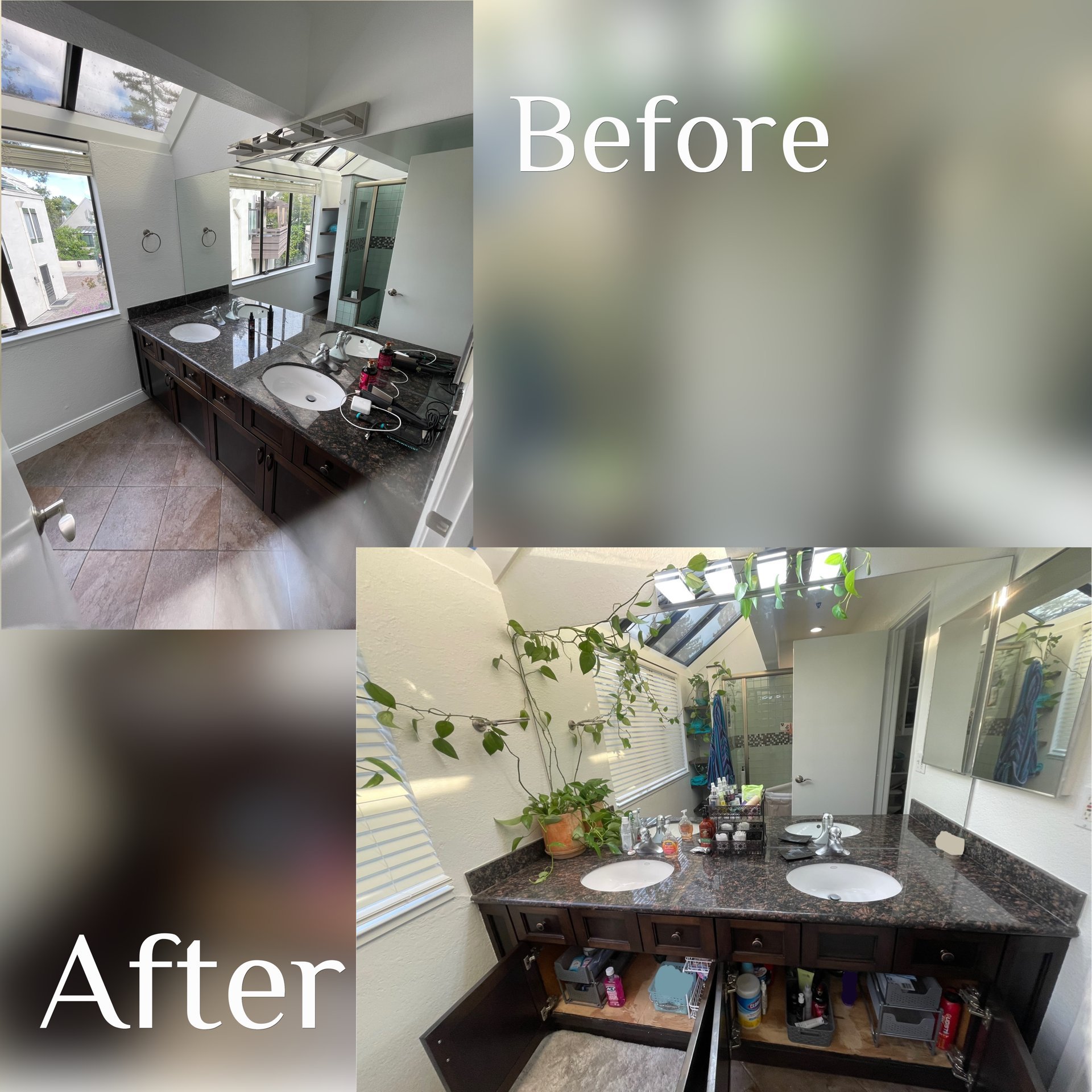 Bathroom before and after professional organization and transformation