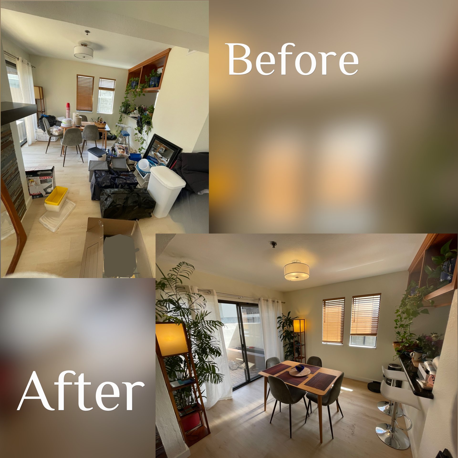 Dining room before and after space organization