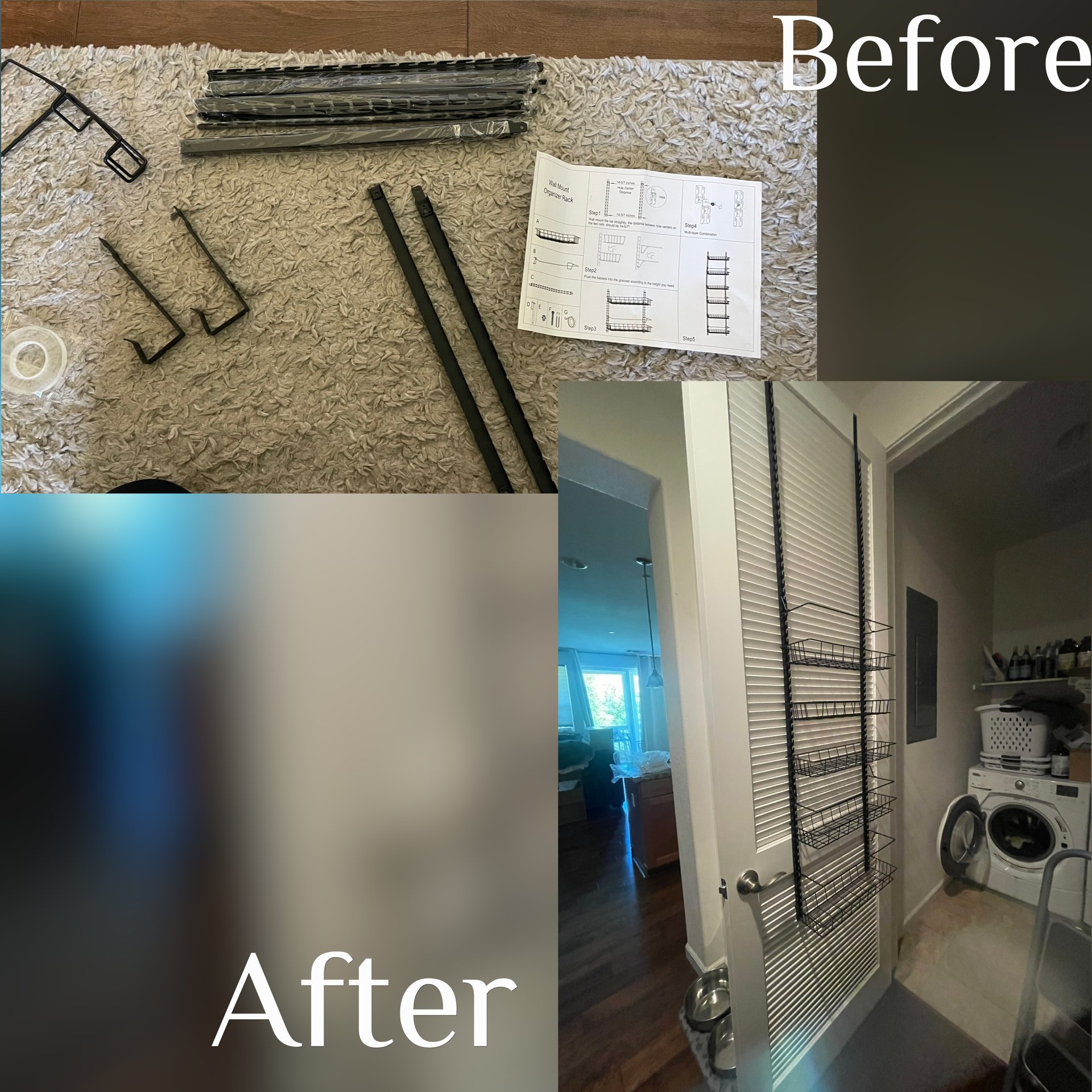 Door shelf before and after storage solution
