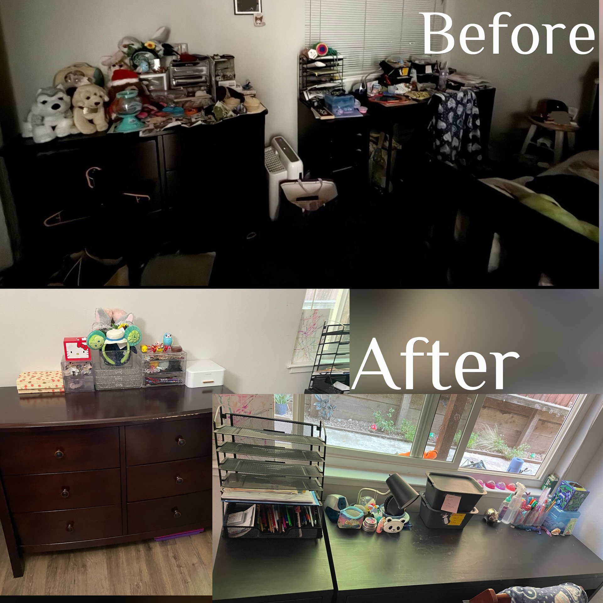 Kids room before and after organization system