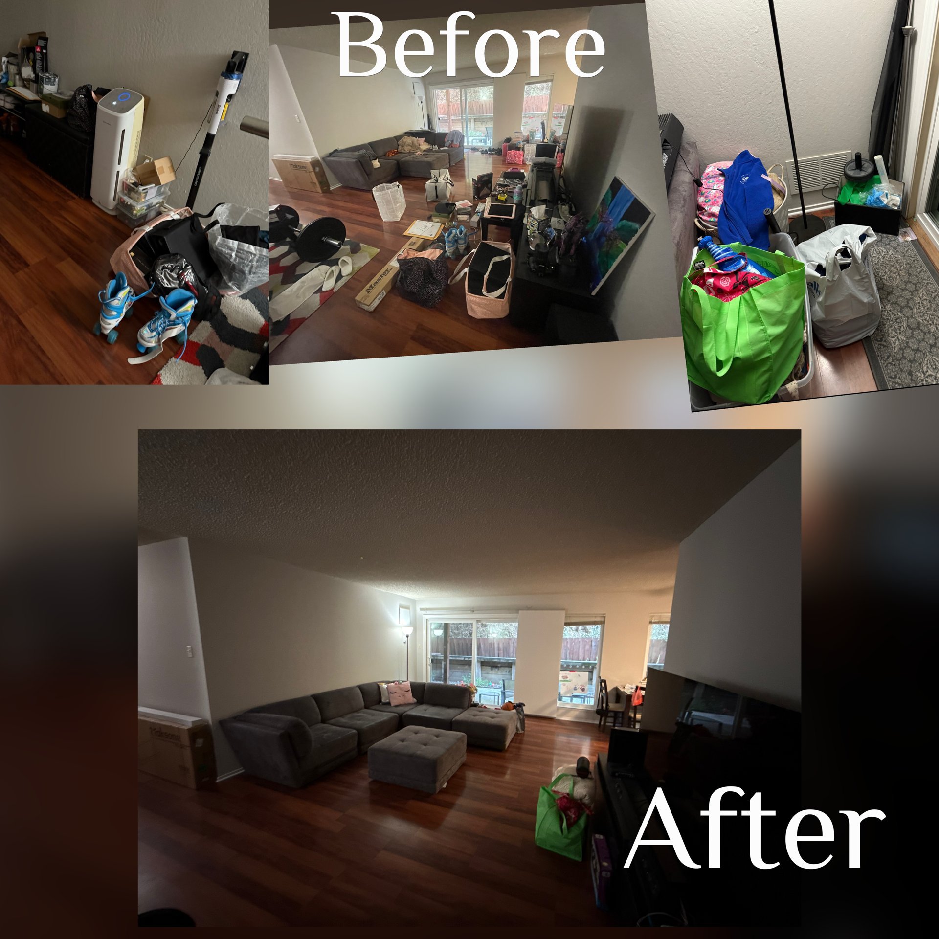 Living space before and after home transformation