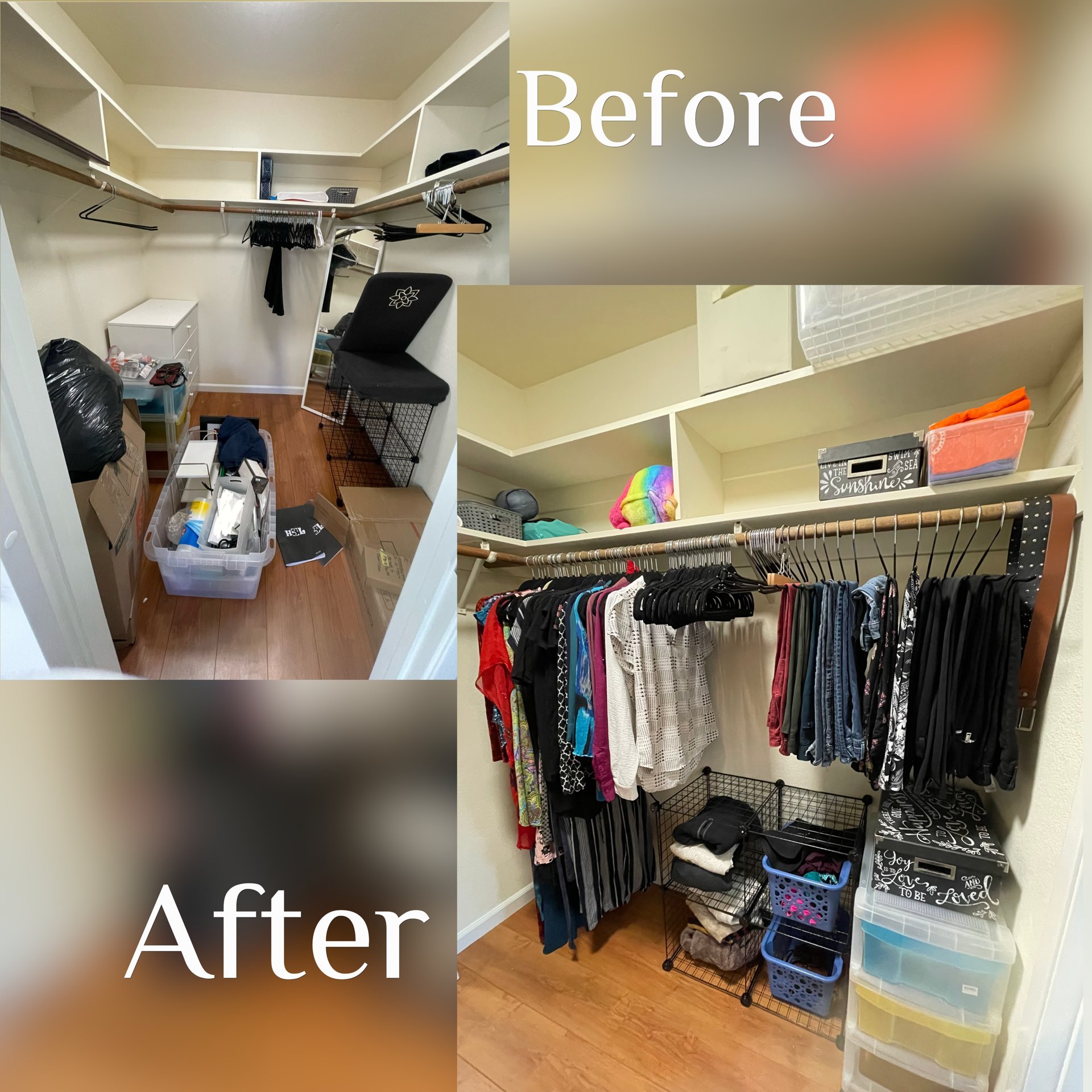 Master closet before and after complete transformation