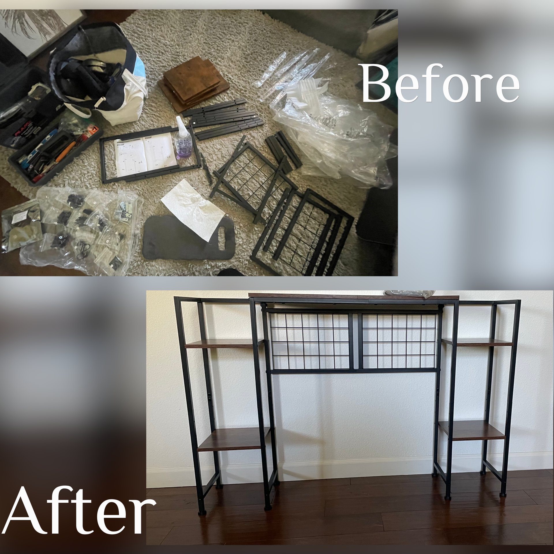 Shelf build before and after custom organization